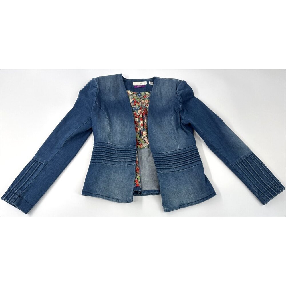 Sass Bide Denim Jacket Blazer Womens 10 Liberty Distressed Ribbed Lined Boho Y2K